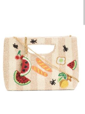 Made in India Picnic Beaded Clutch with gold crossbody strap